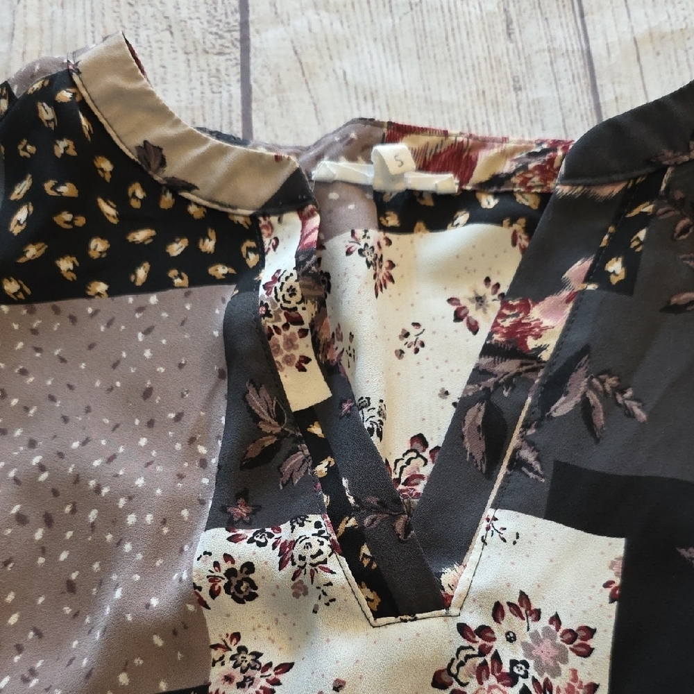 Maurices Floral Patchwork Blouse - Black, Cream, Pink - Picture 5 of 7